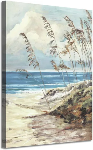 Vista 8 de Arte de pared enmarcado costero abstracto, imagen de silla de playa, pintura moderna del océano, impresiones de paisaje marino relajante, decoración