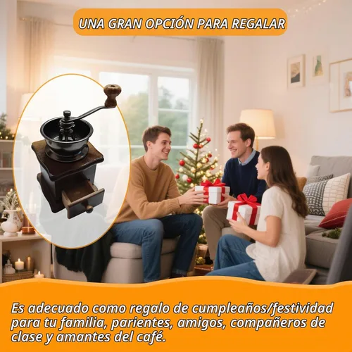 Vista 7 de Molinillo de café hecho a mano de madera de estilo retro, manivela de cerámica, cepillo de limpieza de molinillo de café hecho a mano, cuchara