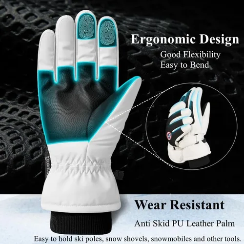 Vista 3 de Guantes de nieve de esquí de invierno para hombres, mujeres, jóvenes Guantes de calentamiento de manos impermeables para pantalla táctil y clima