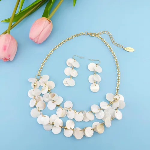 Vista 2 de BOCAR 2 Layer Statement Choker Shell Necklace and Earring Set for Women Gift