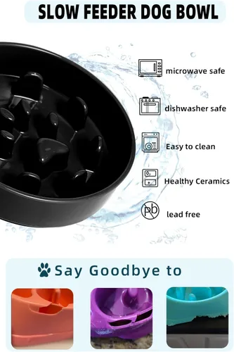 Vista 4 de Ceramic Fun - Cuenco de alimentación lenta de porcelana, cuenco de comedero lento para perros medianos (negro)