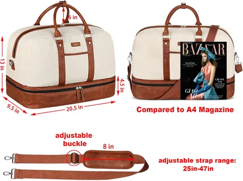 Vista 156 de IBFUN Bolsas de fin de semana para mujer, bolsa grande de lona para viaje, bolsa de viaje con compartimento para zapatos, 21 pulgadas, juego de 3