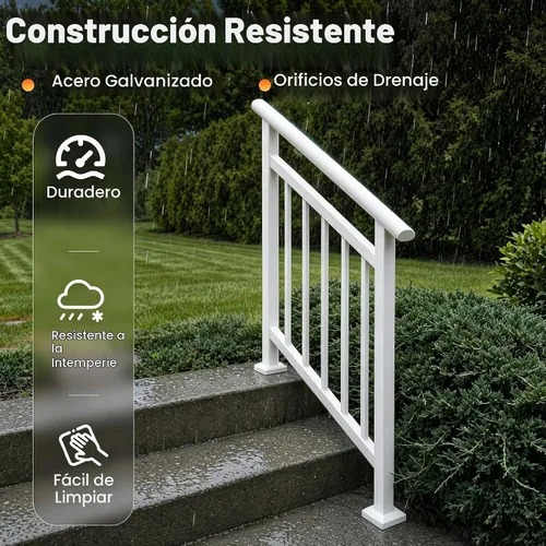 Vista 3 de Metty - Barandillas metálicas de 3 escalones para escalones al aire libre Blanco