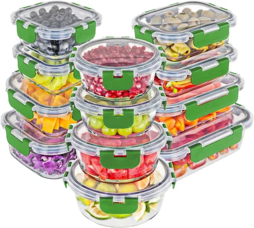 Vista 11 de Recipientes de vidrio de borosilicato premium de Magic Mill con tapas Juego de 24 piezas con 12 tazones y 12 tapas herméticas con cierre para Negro