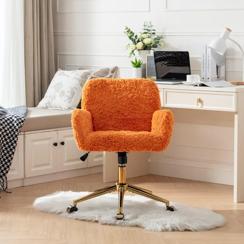 Vista 8 de LKTART Silla de escritorio de piel sintética para mujeres y niñas, silla decorativa moderna con ruedas rodantes, sillas tapizadas de maquillaje