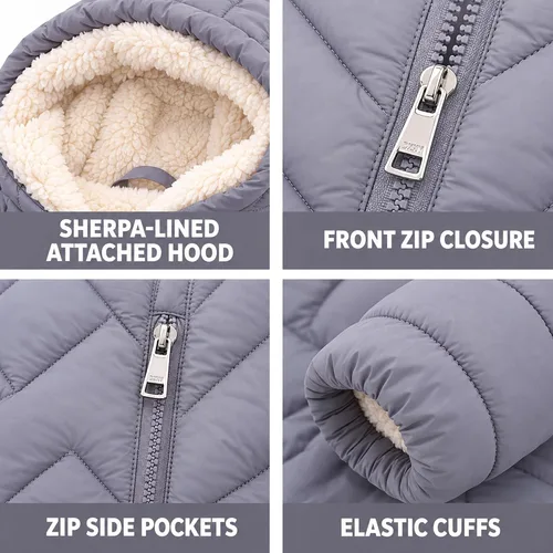 Vista 6 de DKNY Chaqueta acolchada para niñas - Chaqueta acolchada de sherpa completa forrada con escudo glaciar de longitud media para niños con aislamiento