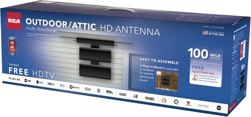 Vista 3 de RCA - Antena amplificada para exteriores, ático HD, antena HD multidireccional con rango de 100 millas, antena digital OTA, recepción VHF y UHF