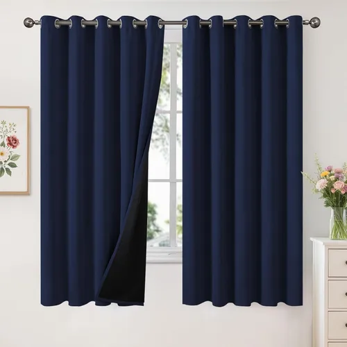Vista 54 de YoungsTex - Cortinas 100% opacas para dormitorio, con aislamiento térmico y ojales, cortinas oscuras negras con capa pesada para ventana de sala