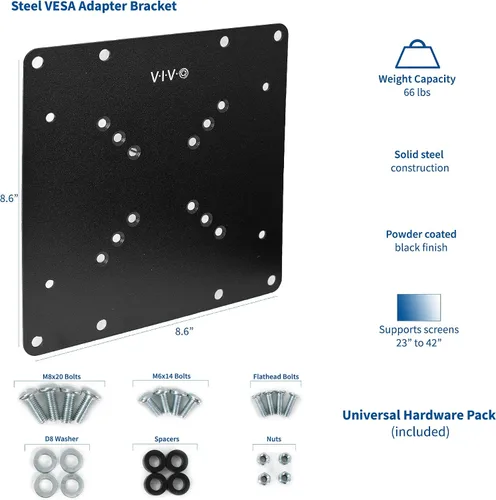 Vista 2 de VIVO Placa de Adaptador de Soporte VESA para TV y Monitor de Acero para Pantallas de 23" a 42" Kit de Conversión para VESA de hasta 200x200mm