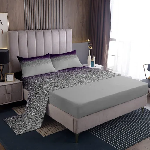 Vista 7 de Manfei Juego de sábanas con purpurina tamaño individual, juego de ropa de cama negro y gris para decoración de habitación de niños, niñas