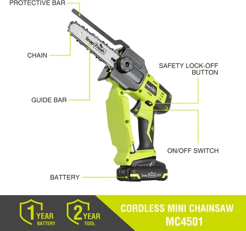 Vista 8 de SnapFresh Mini motosierra inalámbrica, motosierra eléctrica de 6 pulgadas, motosierra portátil de mano con batería de 2.0 Ah y cargador rápido