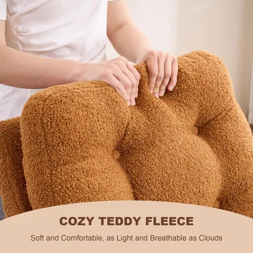 Vista 7 de Mecedora con reposapiés para cuarto de bebé, silla mecedora tapizada de peluche con bolsillo lateral, patas de madera maciza, respaldo alto