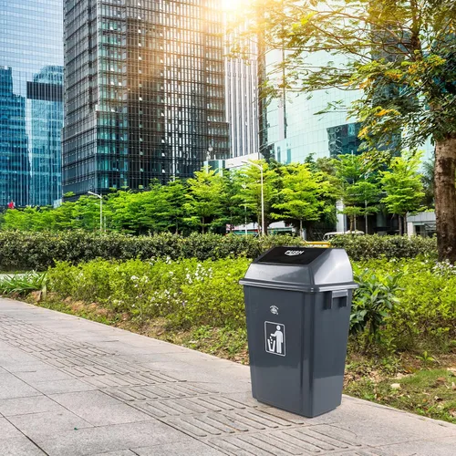 Vista 5 de Paquete de 4 cubos de basura de plástico de 13 galones con tapas, cubo de basura gris grande