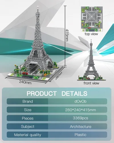Vista 6 de dOvOb Architecture - Juego de microbloques de la Torre Eiffel, 3369 piezas de mini ladrillos 3D, juguete de rompecabezas 3D, regalo para adultos