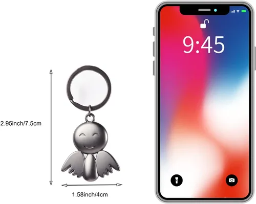 Vista 3 de Llavero y llaveros de peltre con diseño de ángel de sonrisa, llavero de coche, llaveros para mujeres y hombres, regalo para mostrar amorcuración