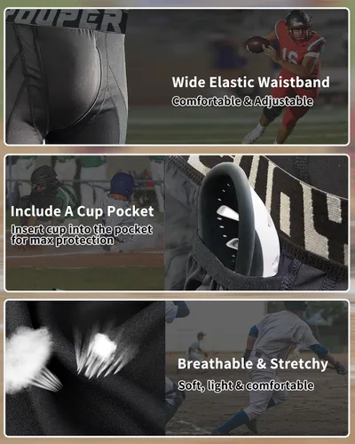 Vista 3 de Youper Pantalones cortos de compresión para adultos con bolsillo para tazas, partidarios atléticos para hombre para béisbol y fútbol