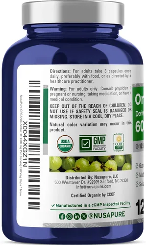 Vista 2 de NusaPure Cápsulas orgánicas de Amla 600 mg, 120 cápsulas vegetales (USDA, veganas, sin OMG)