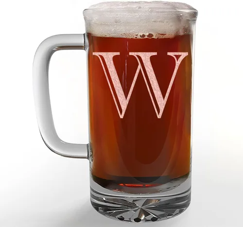 Vista 20 de Taza de cerveza de vidrio con monograma grabado de 16 onzas (letra A), regalos de cerveza personalizados de la A a la Z para hombres, Día del Padre