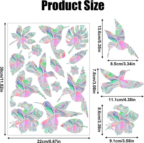 Vista 2 de NQEUEPN 60 calcomanías anticolisión para ventanas, diseño de prisma de arco iris, material de PVC, estilo vibrante, multicolor, reutilizables