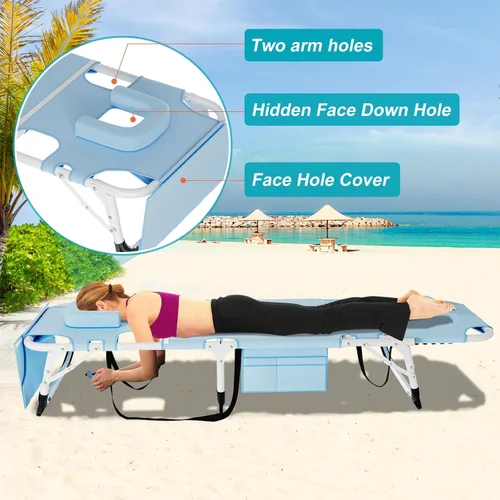 Vista 6 de ABORON - Silla de bronceado 3 en 1 extragrande con tapete y reposabrazos, tumbonas plegables resistentes, 5 posiciones para exteriores, para playa