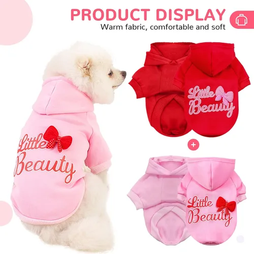 Vista 2 de BAEMJK Paquete de 2 Sudaderas con Capucha para Perros Pequeños con Corbatín, Ropa Linda para Perras con Agujero para Correa, Sudadera Suave y Cálida