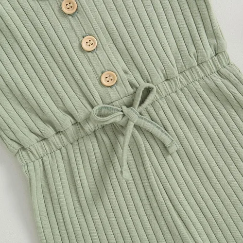 Vista 6 de TheFound Mameluco de verano para niña pequeña, ropa acanalada, overol con botones, 0-5T