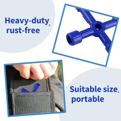 Vista 4 de Waziaqoc Llave multifuncional de 4 vías (paquete de 3), llave cruzada universal triangular de aleación de zinc/cuadrada para medidor de agua