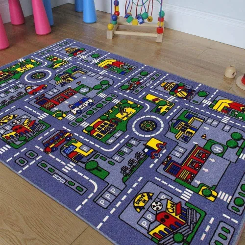 Vista 3 de Alfombra para niños/habitación de bebé/guardería/aula/sala de juegos. Carreteras. Ciudad. Ciudad. Pistas de autos de juguete de carreras. Educativo.