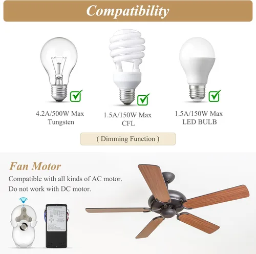Vista 6 de Kit universal de control remoto para ventilador de techo, compatible con Hunter, Harbor Breeze Hampton Bay, ventiladores de control de 3 velocidades