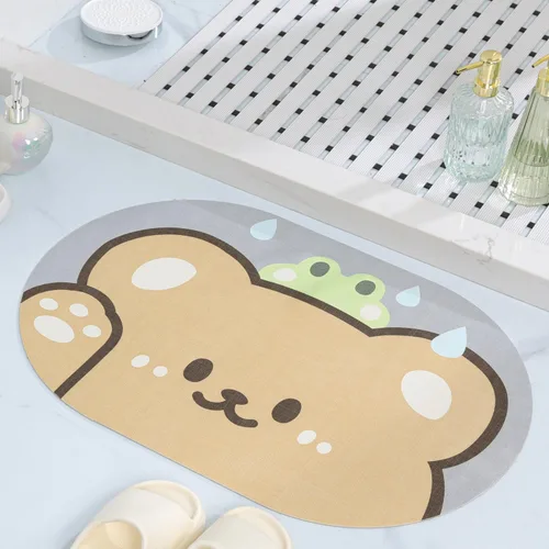 Vista 3 de Tapete de baño con bonitos animales, de secado rápido, antideslizante, súper absorbente, delgado, para el suelo del baño, frente a la bañera, fácil