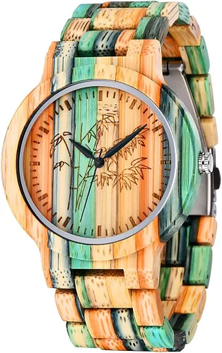 Vista 8 de Tiong Brand Wooden Watches Mens with Handmade Colorful Bamboo Wood Watch Analog Date Quartz Wooden Watch for Men