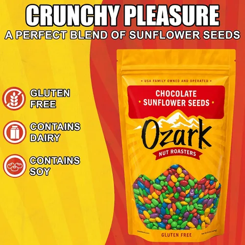 Vista 3 de OZARK NUT ROASTERS: Semillas de girasol de chocolate, aperitivos cubiertos de chocolate, semillas de girasol confitadas gourmet de clase mundial