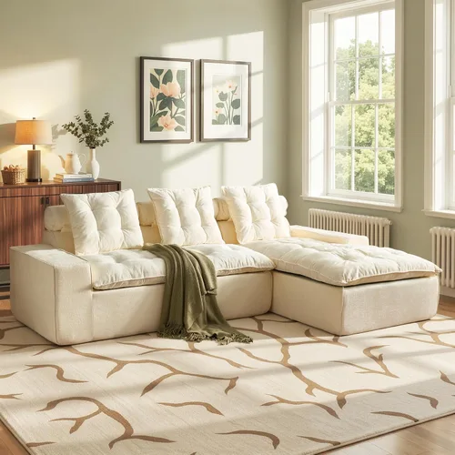 Vista 31 de Sofá modular Cloud de 96 pulgadas con tumbona, asiento profundo en forma de L, moderno sofá cama sin hueso, no requiere montaje, sofás sin hueso