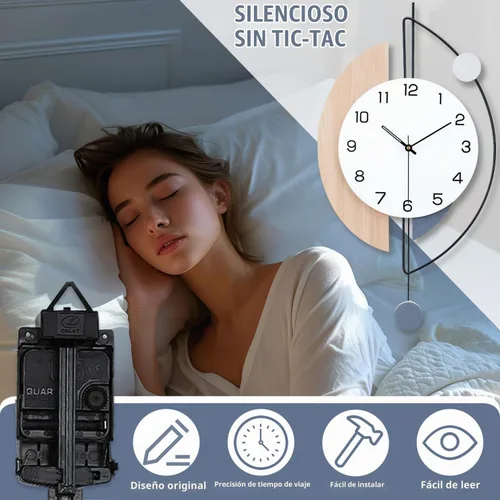 Vista 4 de Dankeit Reloj de Pared, Relojes de Pared Decorativos Grandes con Péndulo, Funciona con Pilas, Reloj de Pared de Cuarzo de Calidad Silenciosa