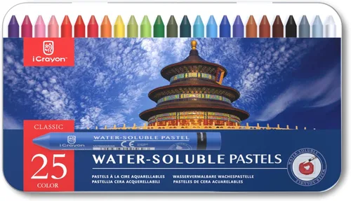Vista 9 de iCrayon 12 colores pasteles solubles en agua, juego de pasteles de acuarela para principiantes y aficionados, incluye sacapuntas, paleta y pincel