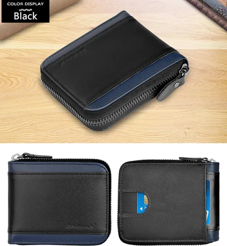 Vista 20 de Admetus Billeteras con bloqueo RFID para hombre, billetera de cuero con cremallera para hombres con tarjetero RFID plegable