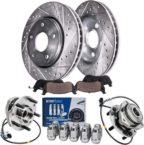 Vista 10 de Detroit Axle – Kit de frenos para VW Passat 15-21, rotores de freno de disco perforados y ranurados de 12.28 pulgadas delanteras y 10.70 pulgadas