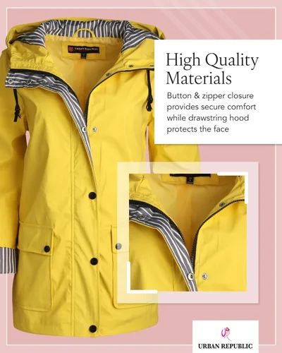 Vista 3 de URBAN REPUBLIC Chubasquero para mujer, chaqueta impermeable rompevientos (S-3XL)