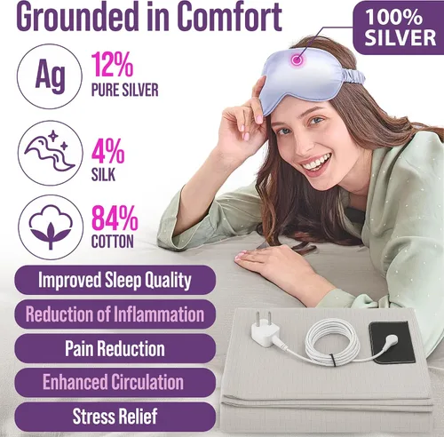 Vista 2 de Sábanas de conexión a tierra ECOHEAL tamaño individual con 12% fibra de plata, 4% seda y 84% algodón - Beige - Sábana bajera conectada a tierra