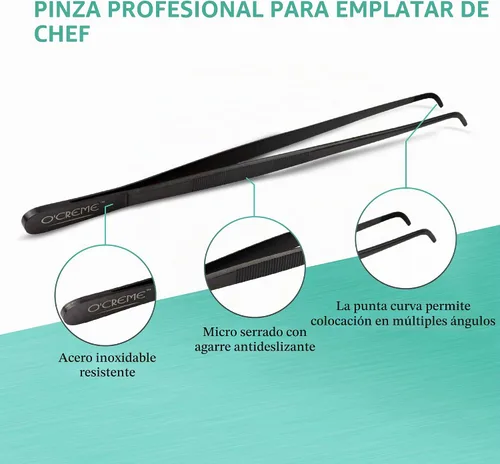 Vista 3 de O'Creme Pinzas de acero inoxidable de precisión para cocina culinaria de 8 pulgadas (8 pulgadas curvas, negro)