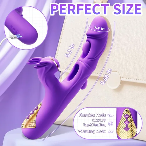 Vista 4 de Juguetes sexuales vibradores para mujeres - Vibrador conejo 4EN1 con 10 aleteos, 10 vibraciones y 7 golpeteos, vibradores de punto G, consoladores