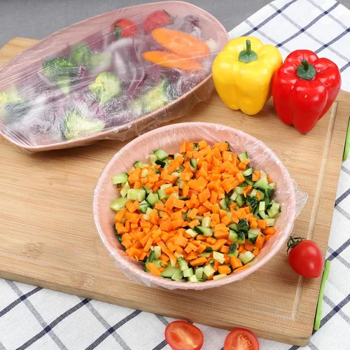 Vista 6 de DYM - 90 fundas elásticas reutilizables para tazones, cubiertas elásticas de plástico PE elástico para almacenamiento de alimentos, cubiertas