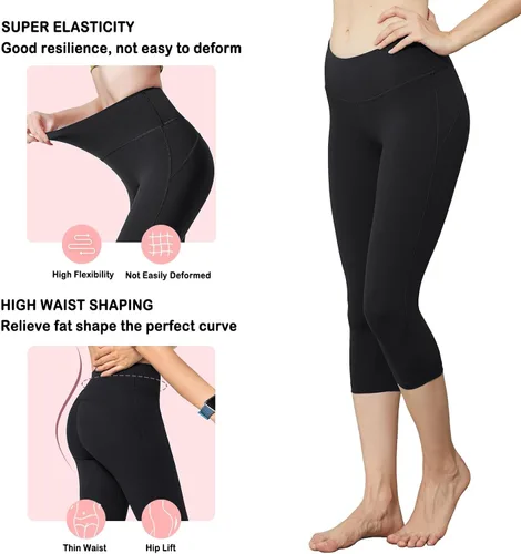 Vista 6 de Yoga Pants for Women Workout Shorts, 7 inch Slimfit Capris Rash Guard Leggings Tummy Control