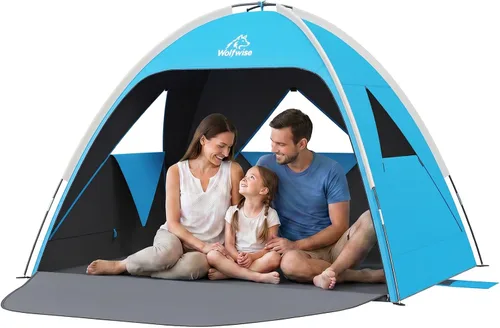 Vista 11 de Wolfwise Tienda de campaña de playa para 3 personas con protección UV UPF 50+, tiendas de campaña de playa con suelo extensible para privacidad, 3