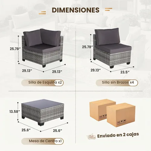 Vista 6 de FHFO Juego de muebles de patio de 7 piezas, juego de sofá seccional de 1/ Gris Gris Oscuro