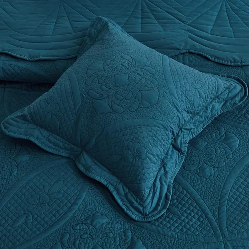 Vista 7 de DaisyHuang - Juego de cama de tamaño completo - Juego de edredón moderno y contemporáneo, costura real, reversible, ligero, 5 piezas, azul