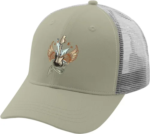Vista 2 de Baseball Vintage Rock and Roll E-Guitar Angel Wings Caps Trucker Hats for Men Graphic Nylon Mesh Snapbacks