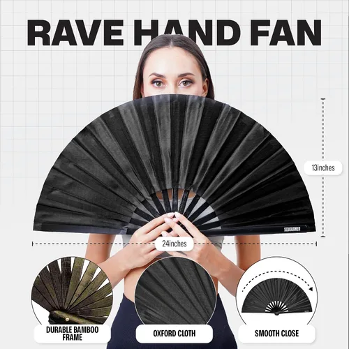 Vista 3 de SoJourner Bags Rave Fan – Abanico plegable grande – Abanico de mano Clack para raves, Halloween, Burlesque, atuendos arcoíris para mujeres