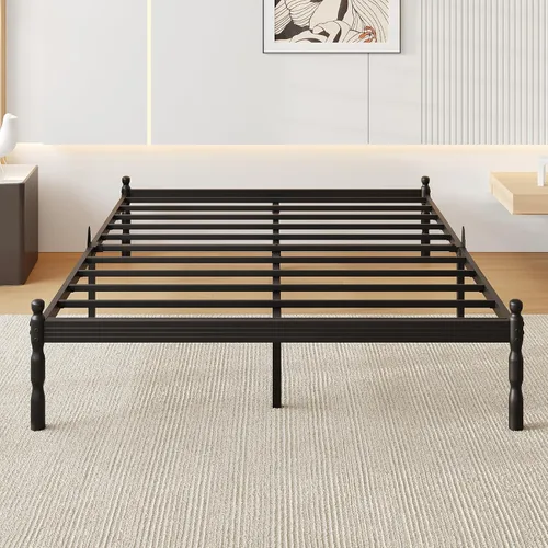 Vista 18 de Marco de cama de plataforma de metal doble de 14 pulgadas con Resistente, no necesita somier, sin ruido, fácil montaje, estilo contemporáneo, negro