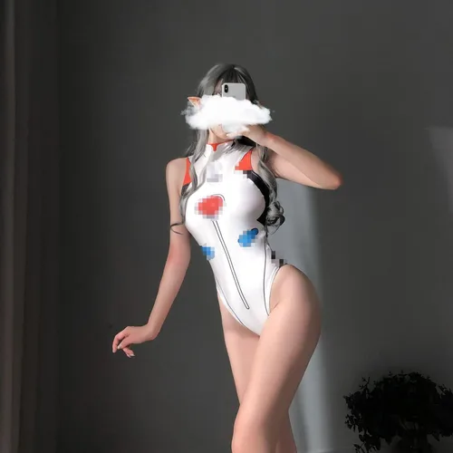 Vista 5 de LureZone Conjunto de ropa interior sexy de una sola pieza para mujer con medias de juego de rol